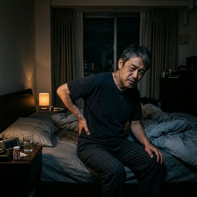 腰の痛みで目が覚めた男性